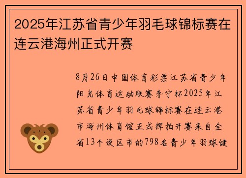 2025年江苏省青少年羽毛球锦标赛在连云港海州正式开赛